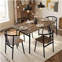 Torvi Industrial Rustic Dining Table and 4 Chairs Set, Metal Frame