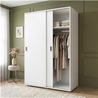 120cm White 2 Door Sliding Wardrobe with Shelves and Hanging Rail