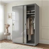 Torvek 2 Door Sliding Wardrobe with Shelves - High Gloss Grey