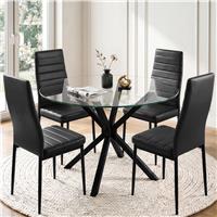 Skyra Round Glass Dining Table and 4 Black Chairs Set