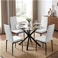 Skyra Round Glass Dining Table and 4 White Chairs Set