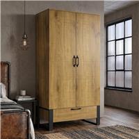 Oak Effect Double Wardrobe with Drawer and Hanging Rail
