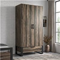 Rustic Double Wardrobe with Drawer and Hanging Rail