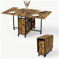 Rustic Folding Dining Table with Wheels and Storage - Rustic