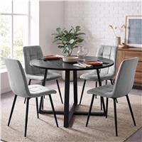 Kyvon Round Dining Table Set with 4 Chairs - Black Wood Effect - Light Grey