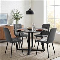 Kyvon Round Dining Table Set with 4 Chairs - Black Wood Effect - Dark Grey