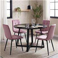 Kyvon Round Dining Table Set with 4 Chairs - Black Wood Effect - Pink