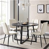 Kyvon Round Dining Table Set with 4 Chairs - Black Wood Effect - Cream