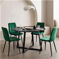 Kyvon Round Dining Table Set with 4 Chairs - Black Wood Effect - Green