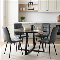 Kyvon Round Dining Table Set with 4 Chairs - Dark Wood Effect - Dark Grey