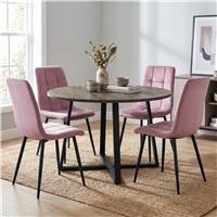 Kyvon Round Dining Table Set with 4 Chairs - Dark Wood Effect - Pink