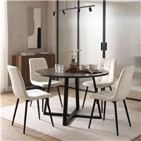 Kyvon Round Dining Table Set with 4 Chairs - Dark Wood Effect - Cream