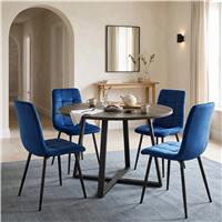 Kyvon Round Dining Table Set with 4 Chairs - Dark Wood Effect - Blue
