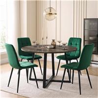 Kyvon Round Dining Table Set with 4 Chairs - Dark Wood Effect - Green