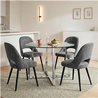 Kyvon Glass Round Dining Table Set with 4 Chairs - Grey