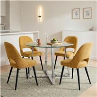 Kyvon Glass Round Dining Table Set with 4 Chairs - Mustard