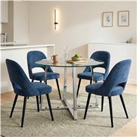 Kyvon Glass Round Dining Table Set with 4 Chairs - Blue