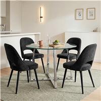 Kyvon Glass Round Dining Table Set with 4 Chairs - Black