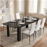 Milo Extendable Dining Table Set - Black Marble Effect - 6 Seater / White