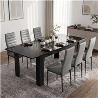 Milo Extendable Dining Table Set - Black Marble Effect - 6 Seater / Grey