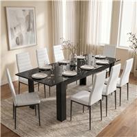 Milo Extendable Dining Table Set - Black Marble Effect - 8 Seater / White