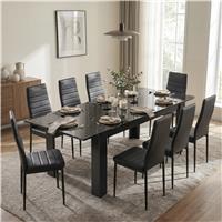 Milo Extendable Dining Table Set - Black Marble Effect - 8 Seater / Black