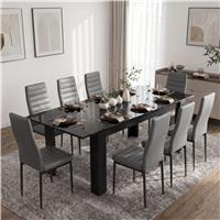 Milo Extendable Dining Table Set - Black Marble Effect - 8 Seater / Grey