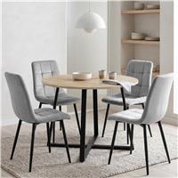 Kyvon Round Dining Table Set with 4 Chairs - Sonoma Oak Effect - Light Grey