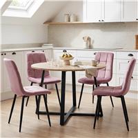 Kyvon Round Dining Table Set with 4 Chairs - Sonoma Oak Effect - Pink