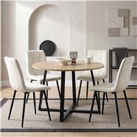 Kyvon Round Dining Table Set with 4 Chairs - Sonoma Oak Effect - Cream