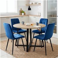 Kyvon Round Dining Table Set with 4 Chairs - Sonoma Oak Effect - Blue