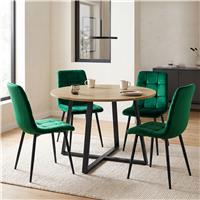 Kyvon Round Dining Table Set with 4 Chairs - Sonoma Oak Effect - Green