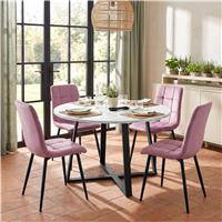 Kyvon Round Dining Table Set with 4 Chairs | White Marble Effect - Pink