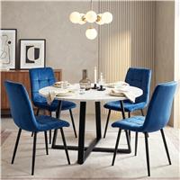 Kyvon Round Dining Table Set with 4 Chairs | White Marble Effect - Blue