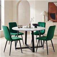 Kyvon Round Dining Table Set with 4 Chairs | White Marble Effect - Green
