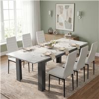 Milo Extendable Dining Table Set - White Marble Effect - 6 Seater / White
