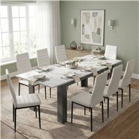 Milo Extendable Dining Table Set - White Marble Effect - 8 Seater / White