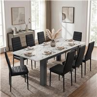 Milo Extendable Dining Table Set - White Marble Effect - 8 Seater / Black