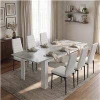 Milo Extendable Dining Table Set - Concrete Effect - 6 Seater / White