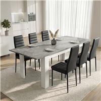 Milo Extendable Dining Table Set - Concrete Effect - 6 Seater / Black