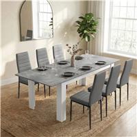 Milo Extendable Dining Table Set - Concrete Effect - 6 Seater / Grey