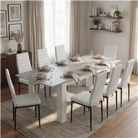 Milo Extendable Dining Table Set - Concrete Effect - 8 Seater / White