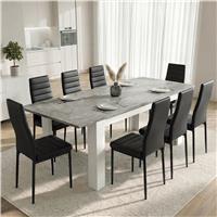 Milo Extendable Dining Table Set - Concrete Effect - 8 Seater / Black