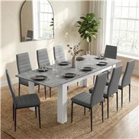 Milo Extendable Dining Table Set - Concrete Effect - 8 Seater / Grey