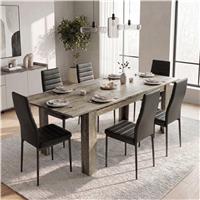Milo Extendable Dining Table Set - Wooden Grey Effect - 6 Seater / Black