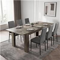 Milo Extendable Dining Table Set - Wooden Grey Effect - 6 Seater / Grey