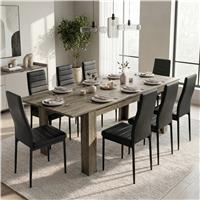 Milo Extendable Dining Table Set - Wooden Grey Effect - 8 Seater / Black