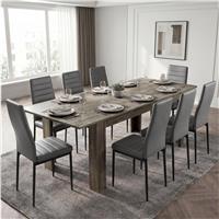 Milo Extendable Dining Table Set - Wooden Grey Effect - 8 Seater / Grey
