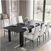 Milo Extendable Dining Table Set - Black Wood Effect - 6 Seater / White