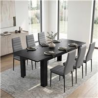 Milo Extendable Dining Table Set - Black Wood Effect - 6 Seater / Grey